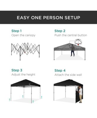 10x10Ft Easy Setup Pop-Up Canopy Tent with Side Wall, 1-Button Push, and Carrying Case