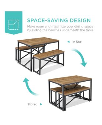 45.5in 3-Piece Bench Style Dining Furniture Set, 4-Person Dinette w/ 2 Benches, Table