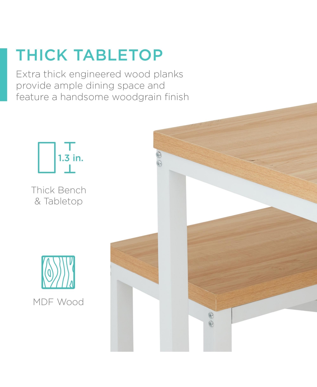 Best Choice Products 3-Piece Bench Style Dining Furniture Set, 4-Person Dinette w/ 2 Benches, Table -white