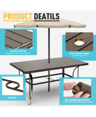 7-Piece Patio Dining Set for 6 with Green Cushion 4 Dining Chairs and 2 Swivel Rockers