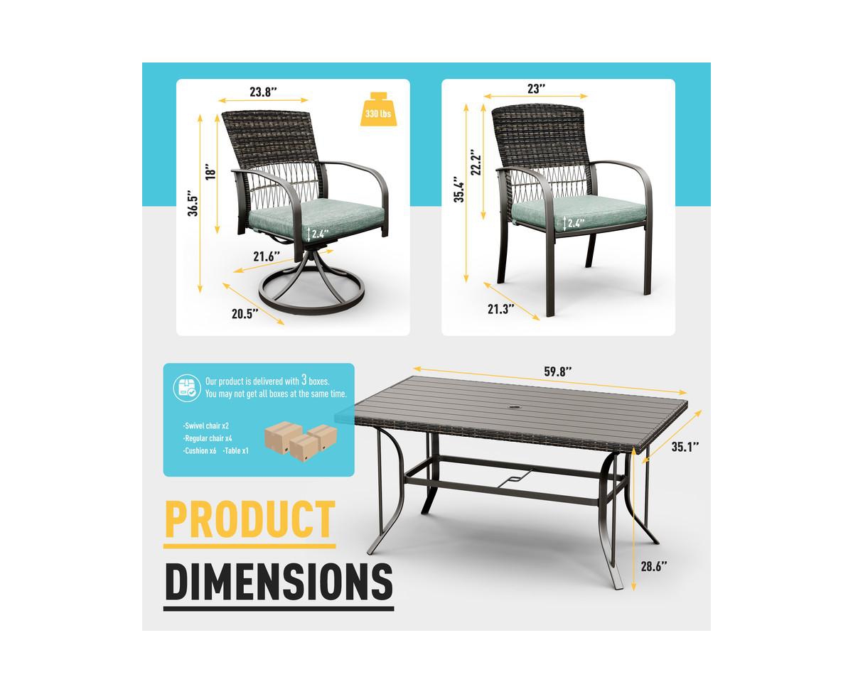 Pamapic 7-Piece Patio Dining Set for 6 withCushion 4 Dining Chairs and 2 Swivel Rockers - Green
