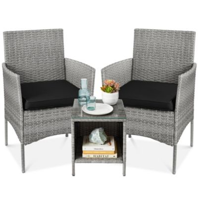 3-Piece Outdoor Wicker Patio Bistro Set with 2 Chairs and Table