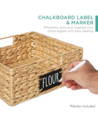 Set of 4 13-Inch Woven Water Hyacinth Pantry Baskets with Chalkboard Label and Chalk Marker