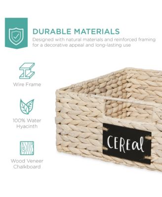 Set of 4 13-Inch Woven Water Hyacinth Pantry Baskets with Chalkboard Label and Chalk Marker
