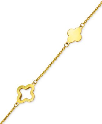 Solid & Silhouette Alternating Clover Station Link Bracelet in 14k Gold