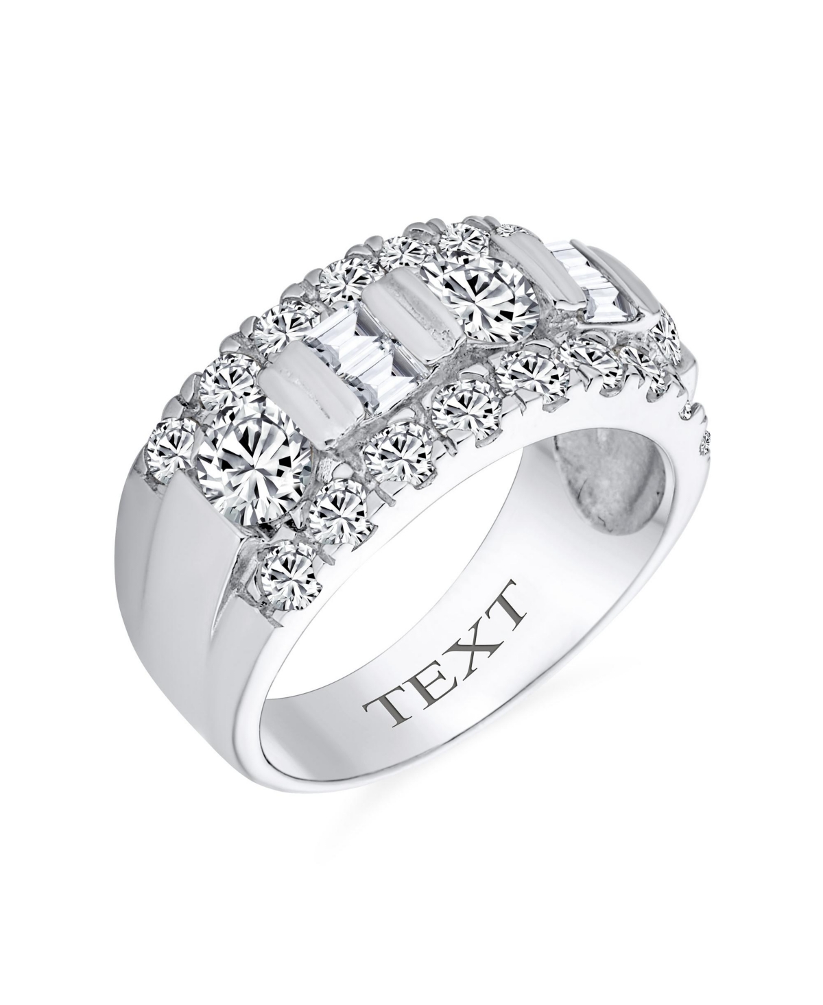 Bling Jewelry Channel Set Cz Alternating Round Baguette Wide Couples Art Deco Style Art Deco Style Band Ring For Women .925 Sterling Silver 9MM - Clea