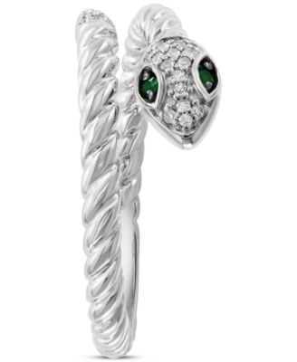 EFFY&reg; Diamond (1/10 ct. t.w.) & Tsavorite Accent Snake Ring in Sterling Silver