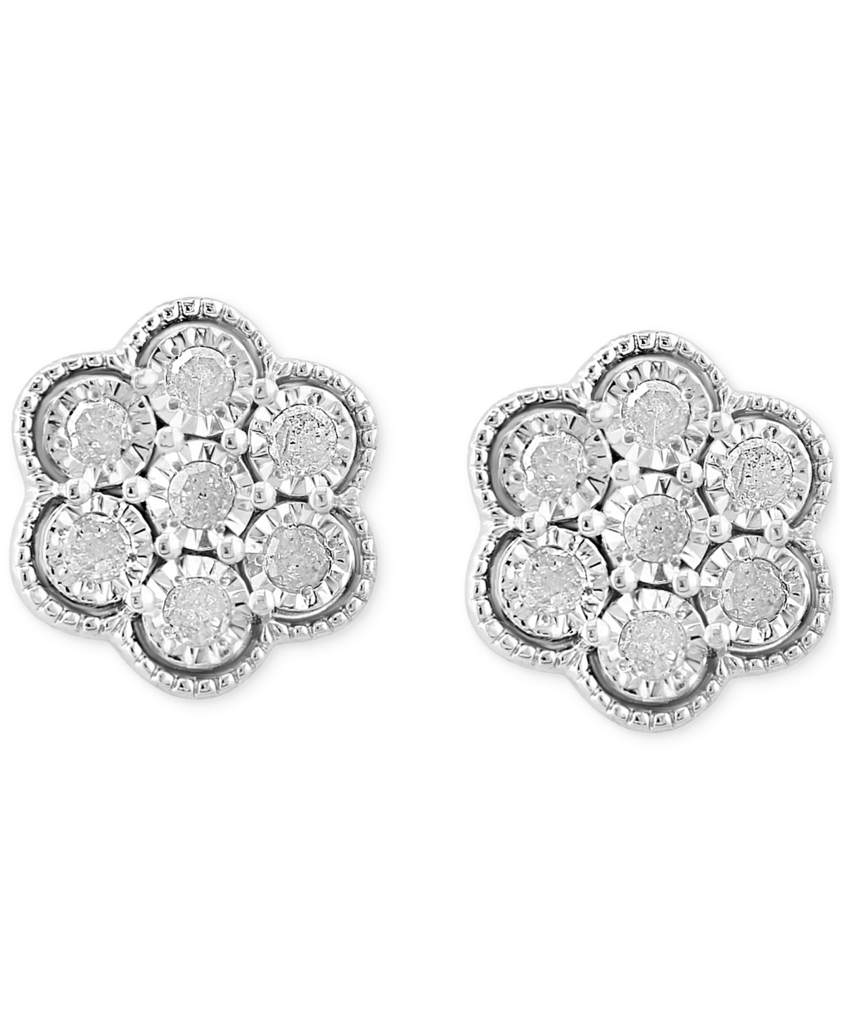 Shop Effy Collection Effy Diamond Flower Cluster Stud Earrings (1/5 Ct. T.w.) In Sterling Silver