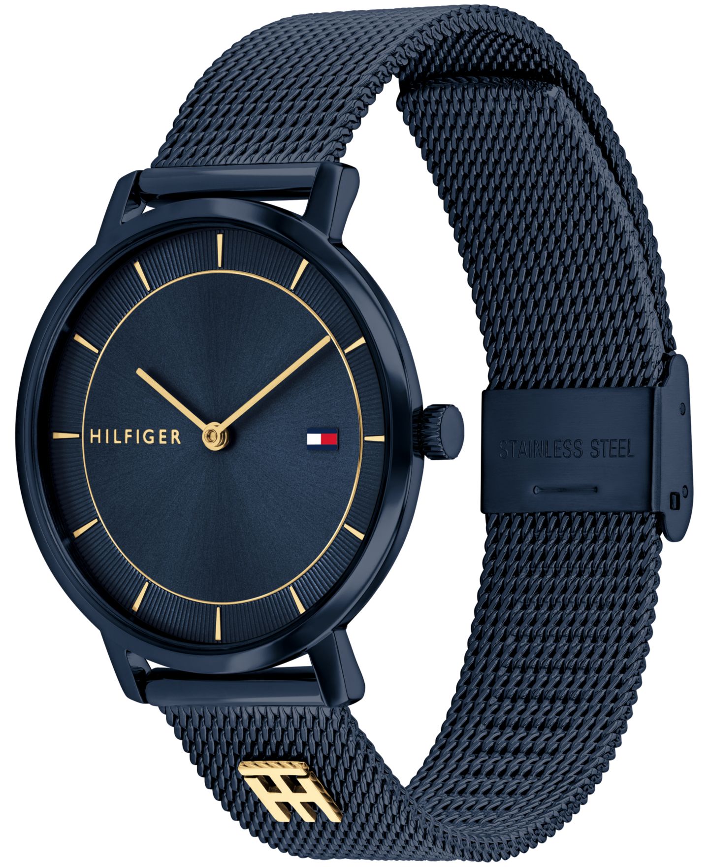 Женские часы Tommy Hilfiger Quartz Ionic Plated Blue Stainless Steel and Gold-Tone Steel Mesh Bracelet Watch 35mm — фото 2