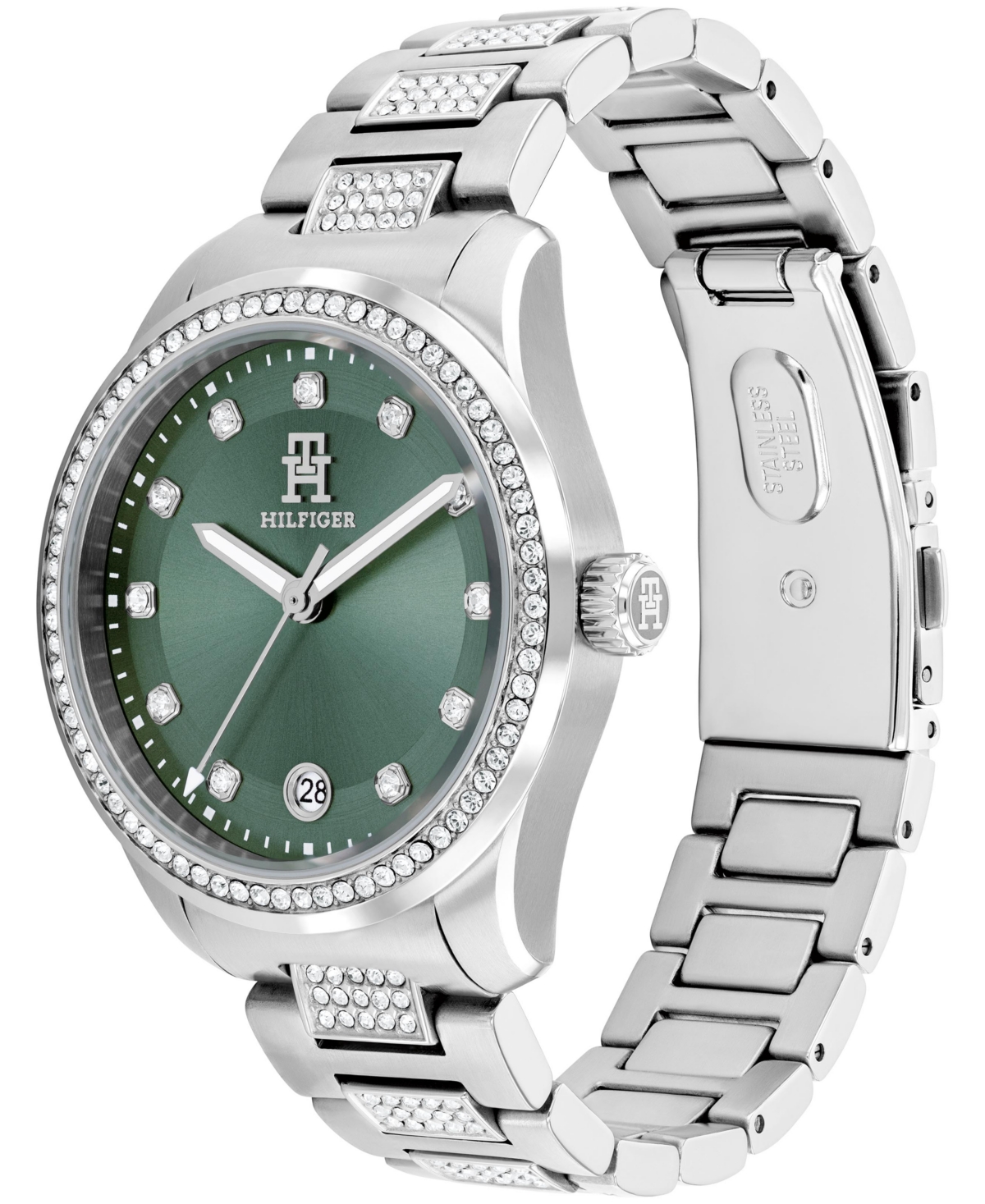 Tommy Hilfiger Women's Quartz Silver-tone Stainless Steel With Crystals Bracelet Watch 36mm In Silver And Crystals