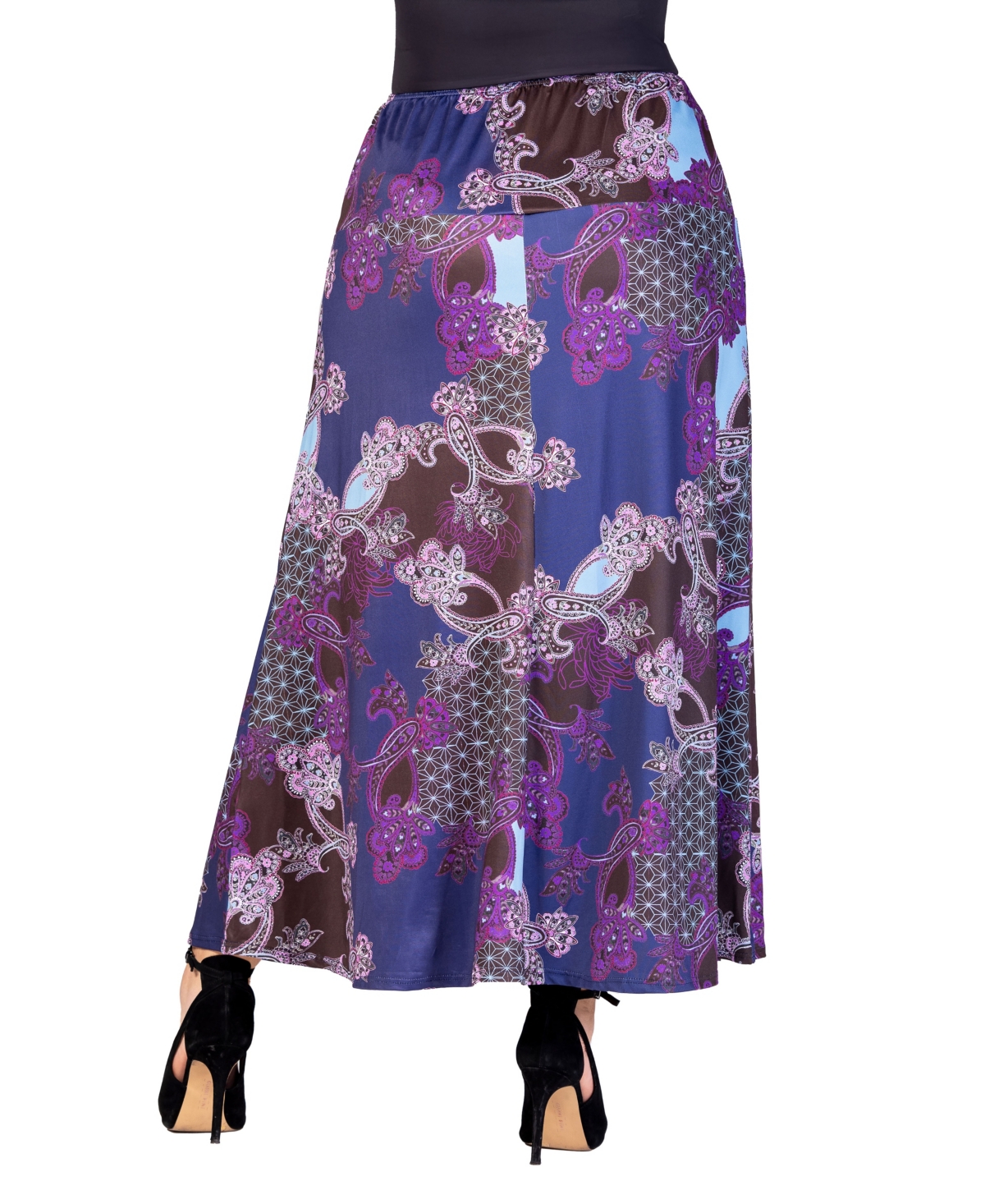 24seven Comfort Apparel Plus Size Elastic Waist Printed Maxi Skirt