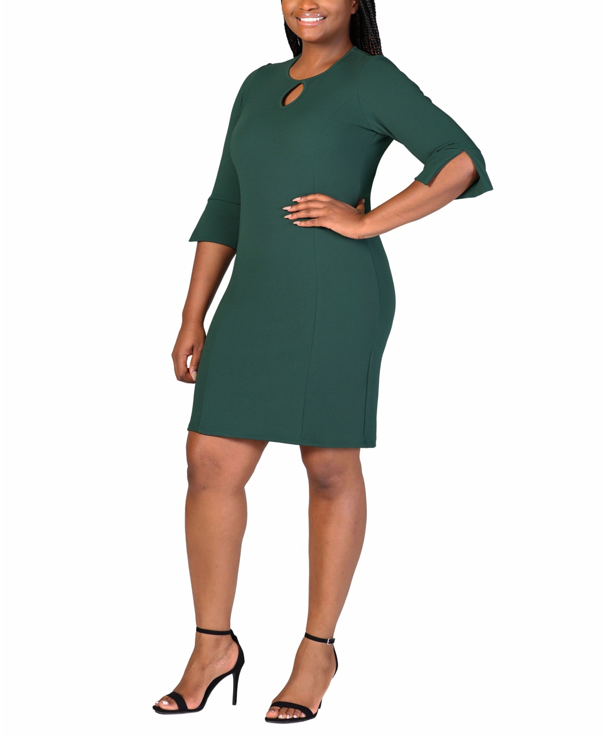 24seven Comfort Apparel Plus Size Three Quarter Sleeve Mini Dress In Hunter