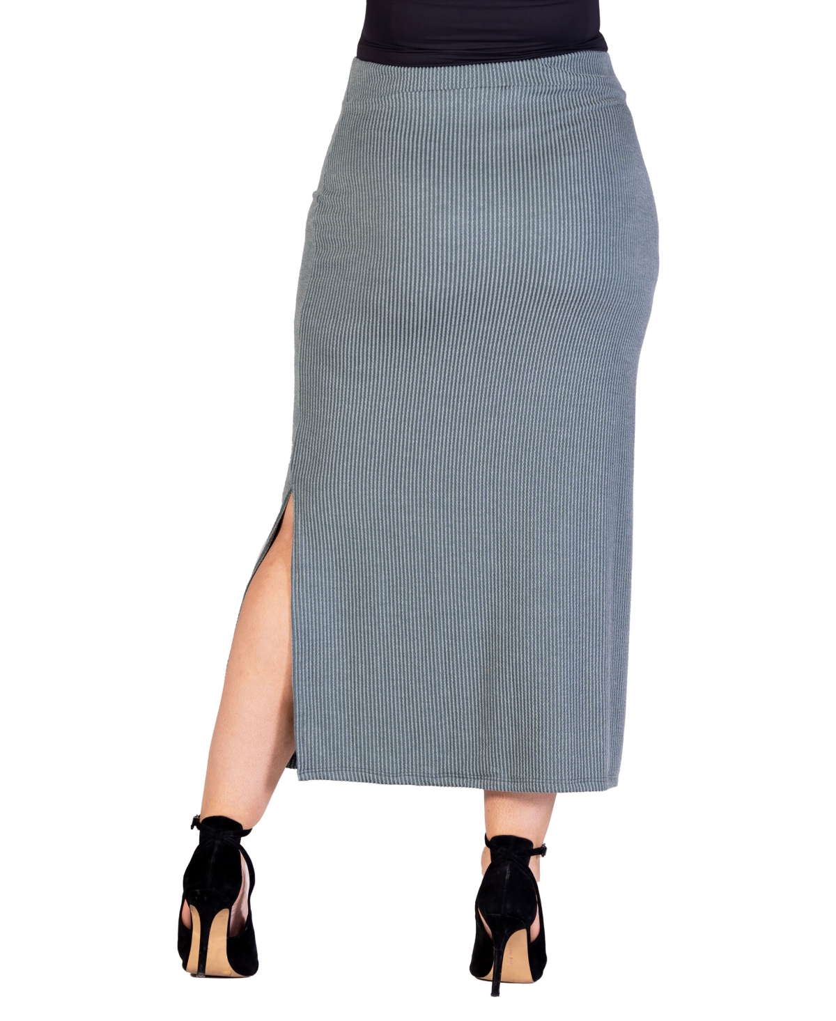 Shop 24seven Comfort Apparel Plus Size Ribbed Knit Maxi Skirt In Green