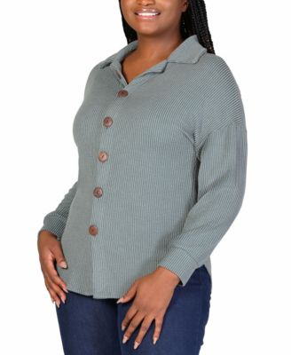 Plus Size Rib Button Up Shirt Jacket