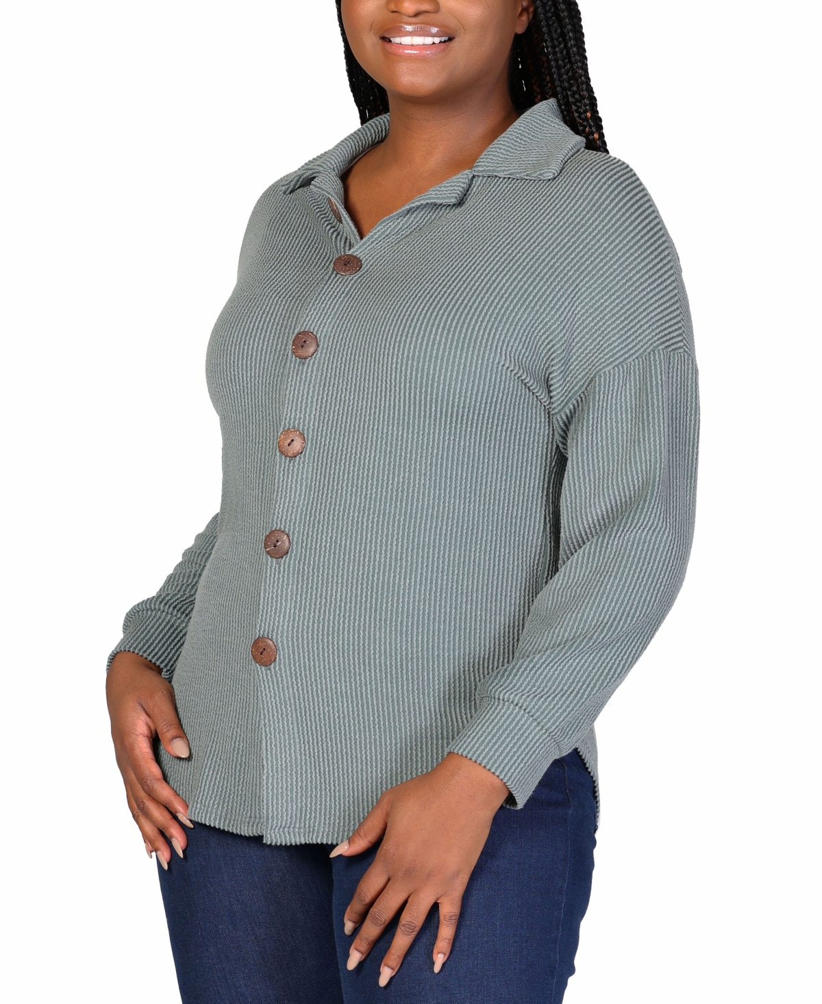24SEVEN COMFORT APPAREL PLUS SIZE RIB BUTTON UP SHIRT JACKET 