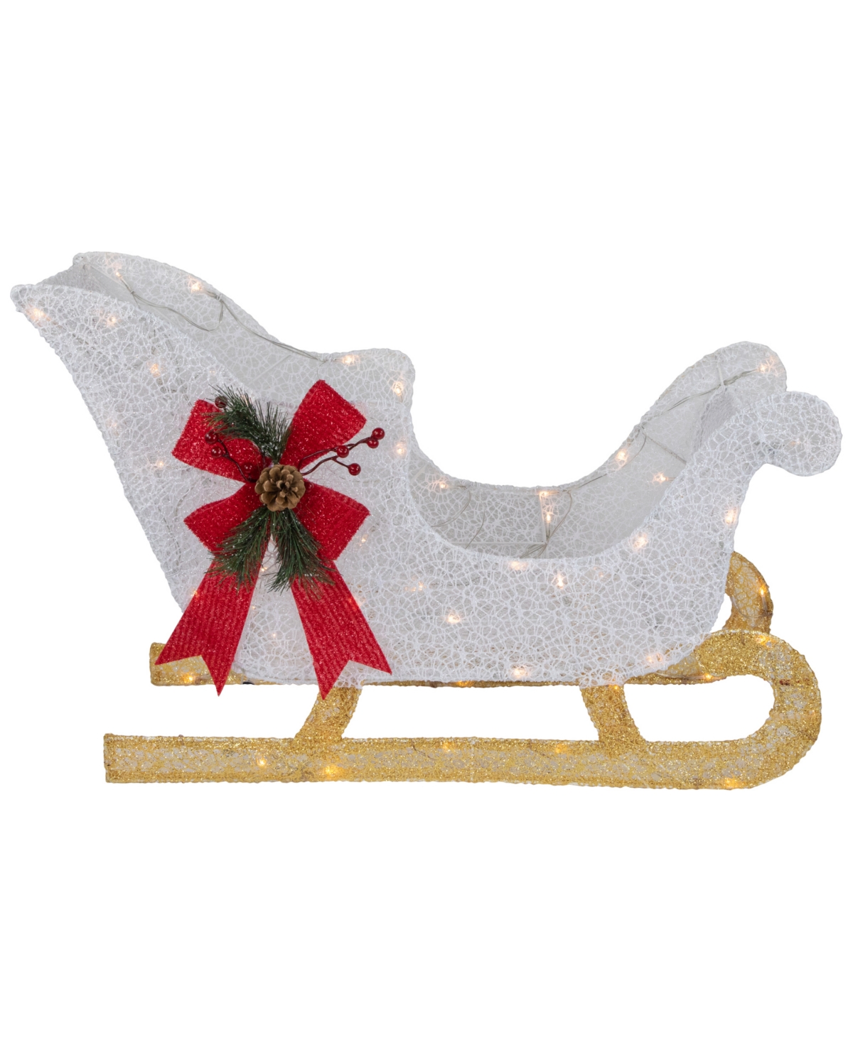 30.25" Led Lighted Glittery White Sleigh Outdoor Christmas Decoration - Gold