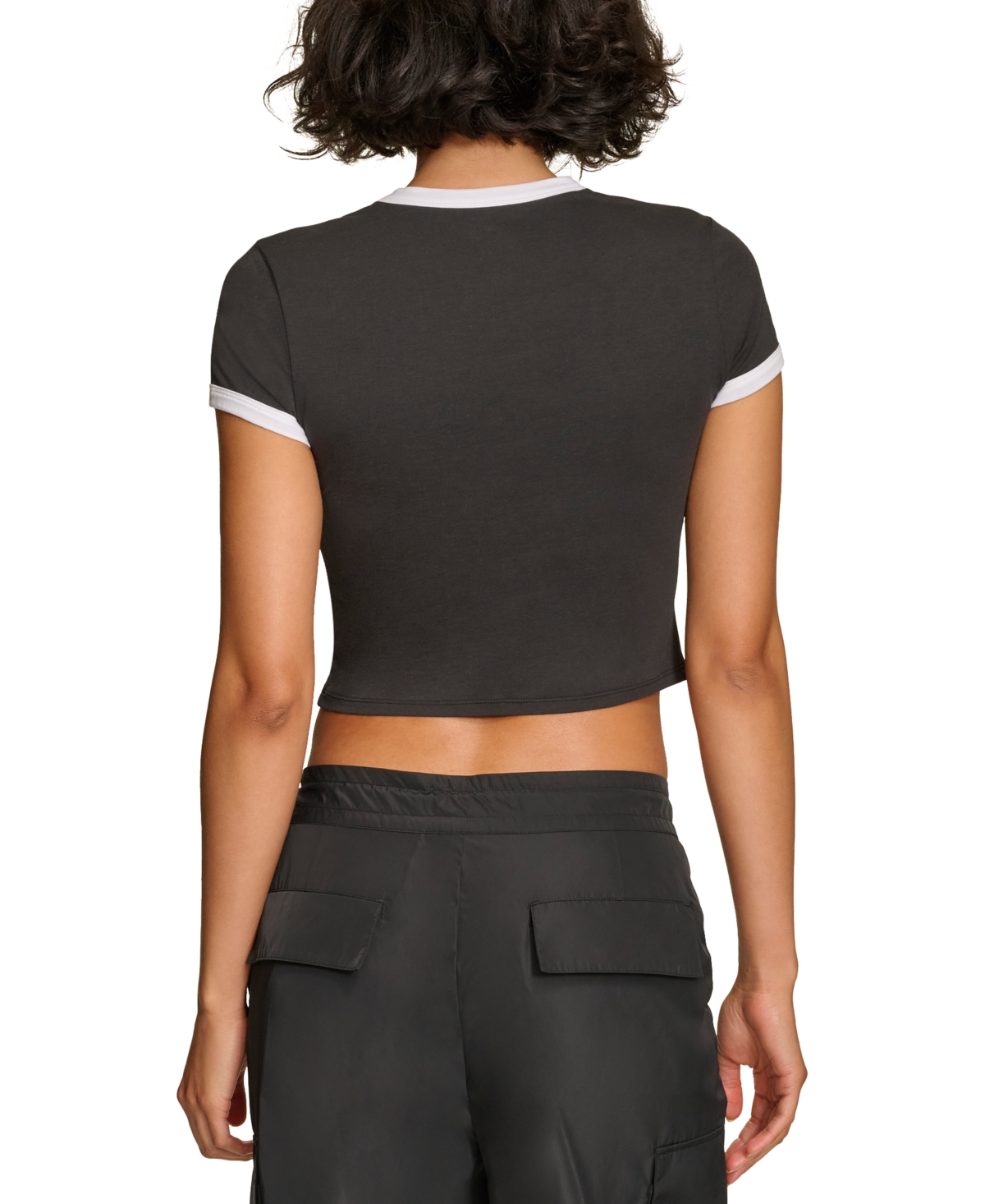 Starter Women's Cropped Ringer Baby T-shirt In Black,white