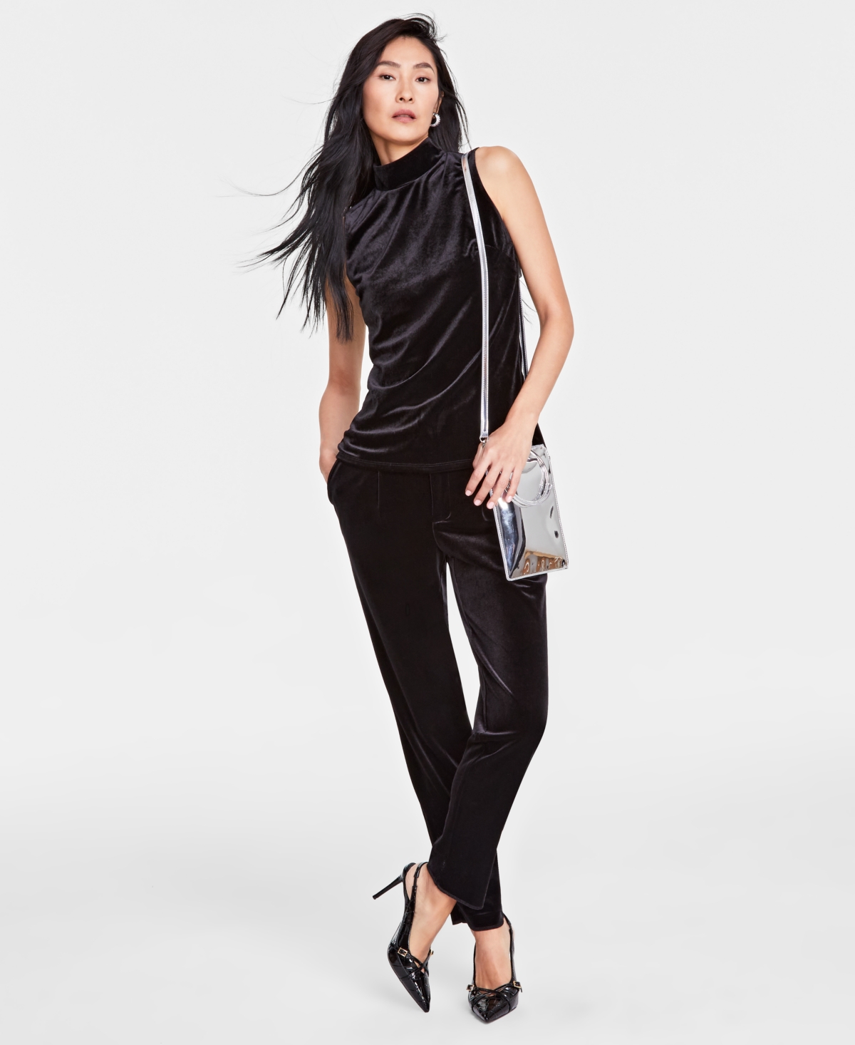 I.n.c. International Concepts Women's Velvet Mock-Neck Sleeveless Top, Created for Macy's