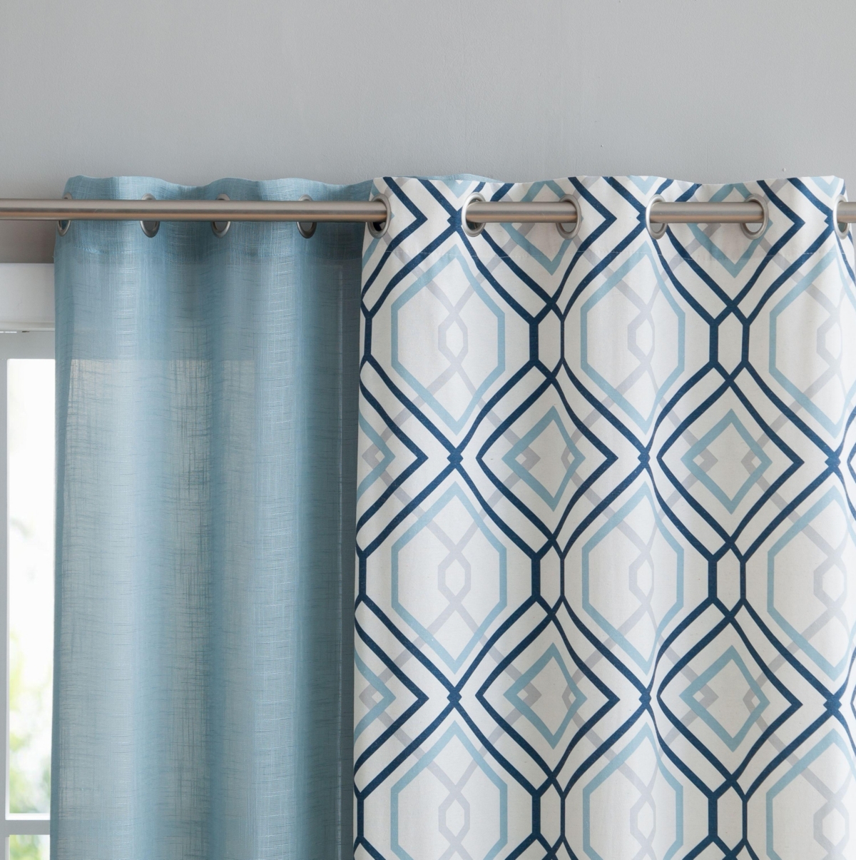 Kate Aurora Coordinating 4 Piece Geometric & Solid Curtain Set - 38 in. W x 96 in. L,- Aqua