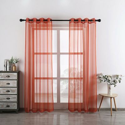 2 Piece Designer Sheer Voile Grommet Top Window Curtains