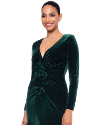 Betsy & Adam Women's Velvet Rosette Long-Sleeve Gown - Macy's