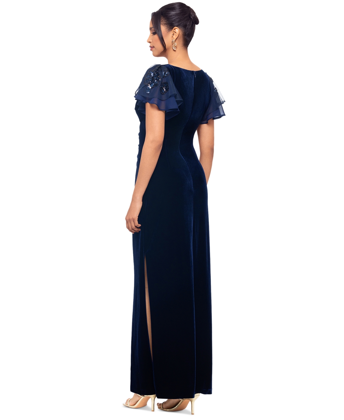 Betsy & Adam Women's Surplice-Neck Flutter-Sleeve Velvet Gown