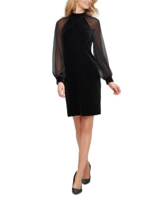 Calvin Klein Women s Velvet Chiffon Sleeve Dress Macy s