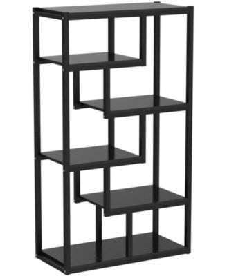 6-Shelf Industrial 69-Inch Tall Bookshelf with Staggered Display Shelves and Metal Frame Etagere Bookcase for Home Office
