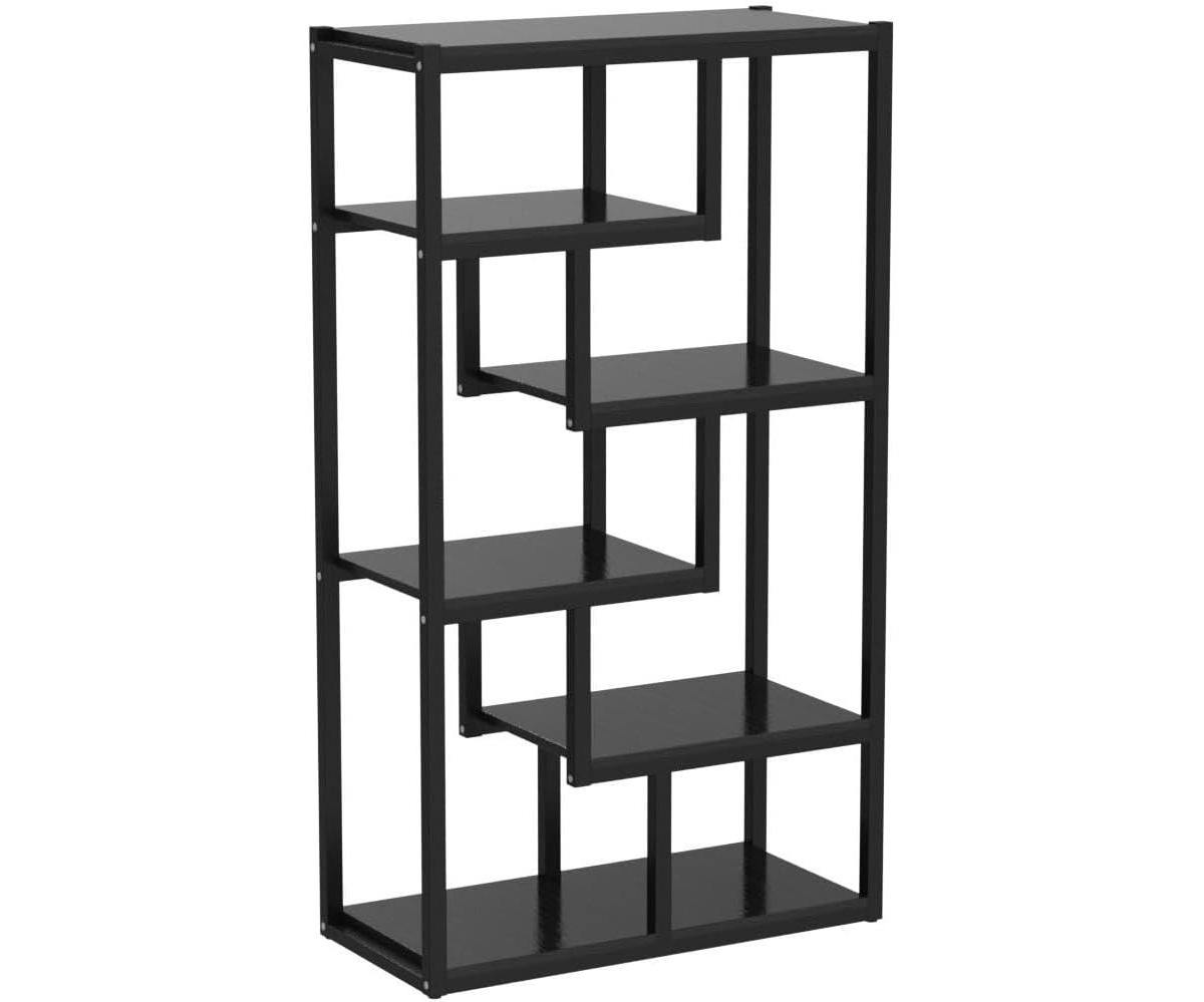 Tribesigns 6-Shelf Industrial Bookshelf, Vintage Etagere Bookcase, Tall Storage Display Staggered Shelves with Sturdy Metal Frame for Home Off