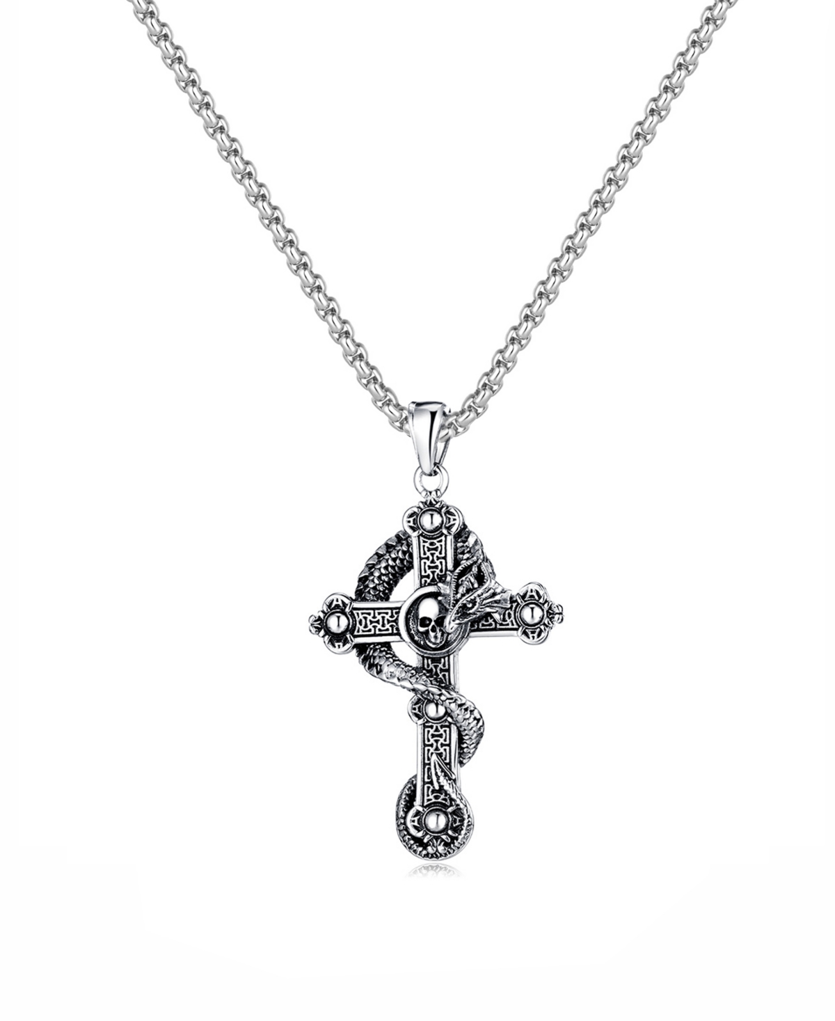 Silver Gothic Cross Stainless Steel Pendant Necklace - Silver