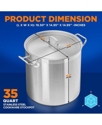 Stainless Steel Cookware Stockpot - 35 Quart, Heavy Duty Induction Pot, Soup Pot With Stainless Steel Lid