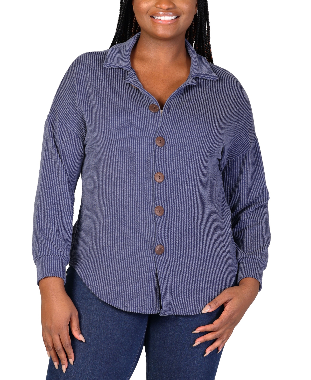 24SEVEN COMFORT APPAREL PLUS SIZE RIB BUTTON UP SHIRT JACKET 