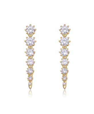 Sterling Silver Cubic Zirconia Linear Fringe Icicle Earrings in White Gold Plated or 14k Gold Plated