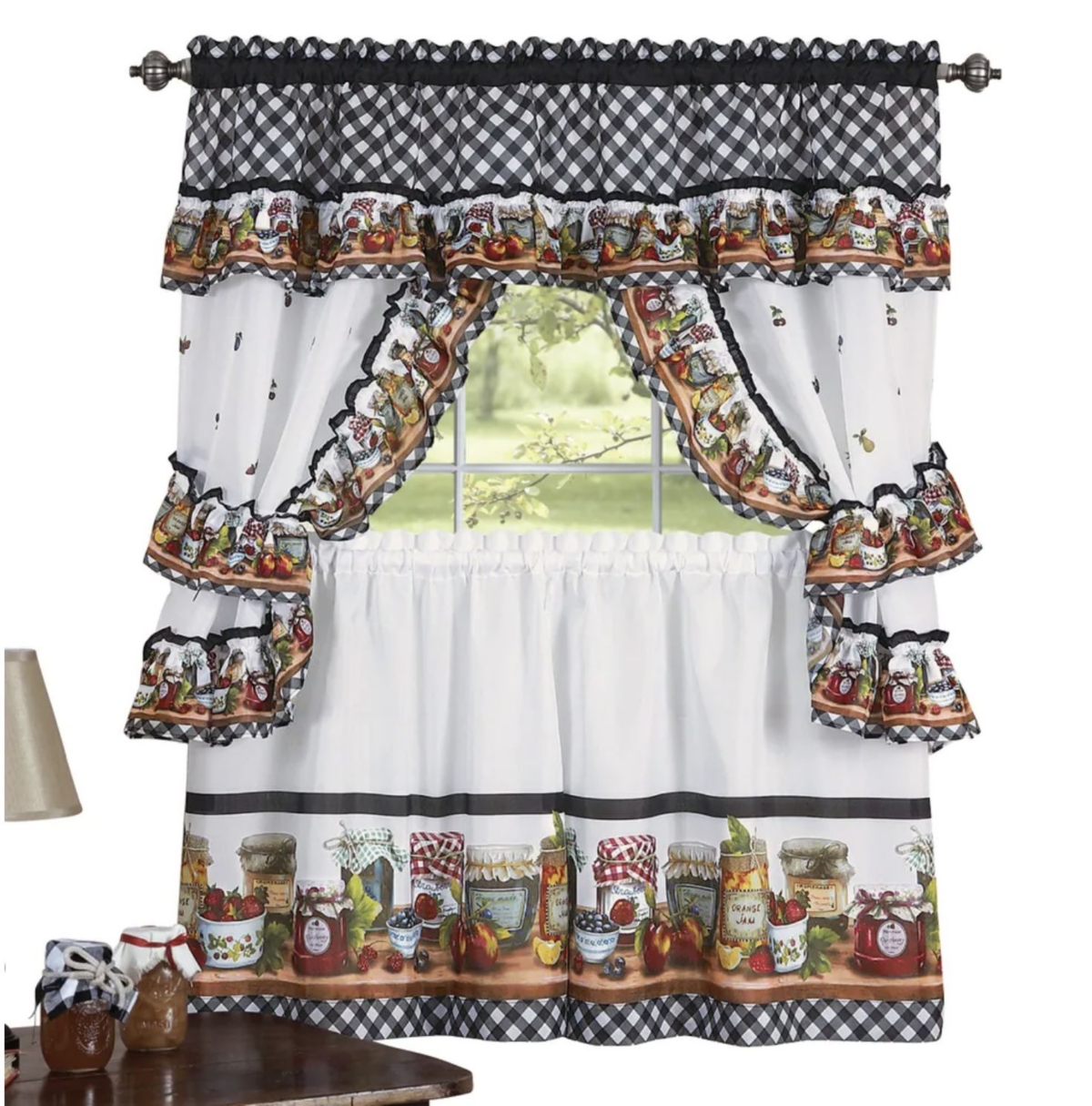 Mason Jars Cottage Style Country Farmhouse Cafe Kitchen Curtain Swag & Tiers Set - 57 in. W x 24 in. L - Beige