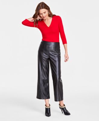 I.N.C. International Concepts - Women's Faux-Leather High-Rise Culotte Pants