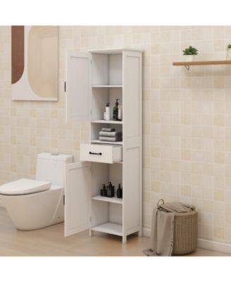 Slim Floor Cabinet with Double Doors – Space-Saving Tall Storage Unit for Small Rooms & Tight Spaces