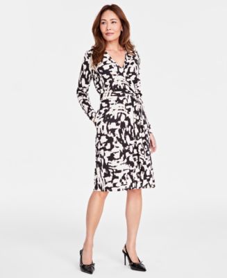 INC International Concepts Women's Puff-Sleeve Velvet Wrap Dress Black Size Large main image 1