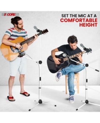 Mic Stand Collapsible Height Adjustable 31 to 59” Dual Metal Microphone Tripod Stand w Boom Arm Stand Para Microfono for Singing, Karaoke, Stage and Outdoor Activities White - MS DBL G WH