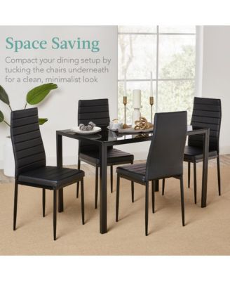 5-Piece Kitchen Dining Table Set w/ Glass Tabletop, 4 Faux Leather Chairs
