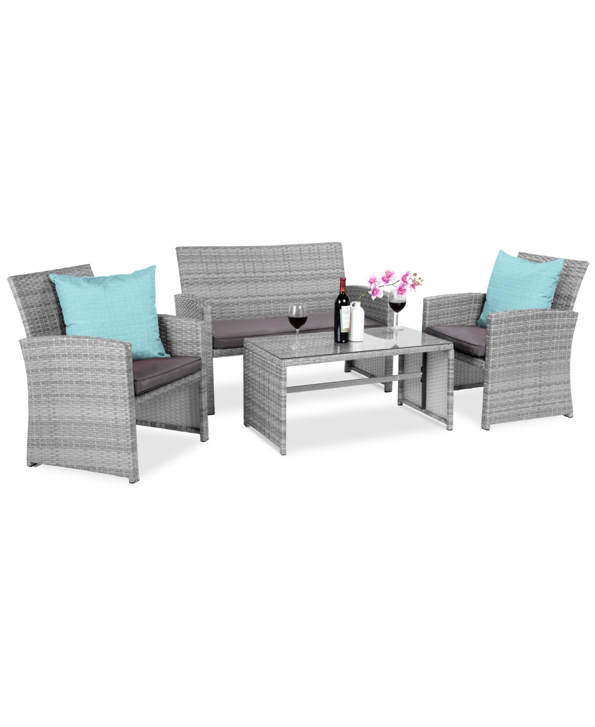 Best Choice Products 4-Piece Outdoor Wicker Patio Conversation Furniture Set w/ Table, Cushions -gray