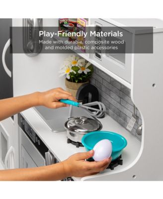 Pretend Play Kitchen Wooden Toy Set for Kids w/ Telephone, Utensils, Oven, Microwave