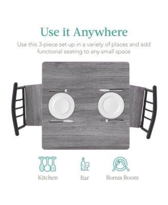 3-Piece Indoor Metal Wood Square Dining Table, Furniture Set w/ 2 Chairs