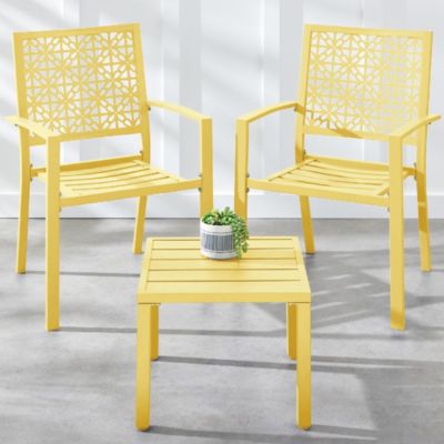 3-Piece Stackable Patio Bistro Set, Outdoor Chat Furniture w/ 2 Chairs, Table