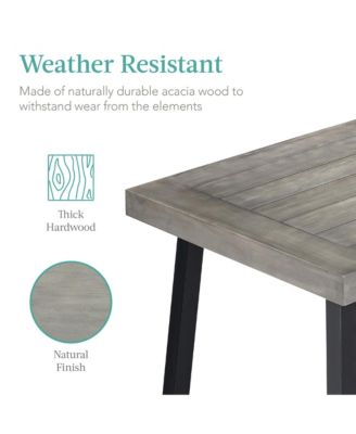 6-Person Indoor Outdoor Patio Rustic Acacia Wood Picnic Dining Table with Metal Legs