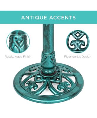 Outdoor Rustic Pedestal Bird Bath Accent for Garden, Yard w/ Fleur-de-Lis Accents