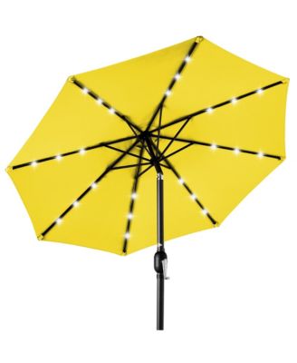 10ft Solar LED Lighted Patio Umbrella w/ Tilt Adjustment, UV-Resistant Fabric