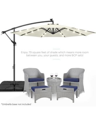 10ft Solar LED Offset Hanging Outdoor Market Patio Umbrella w/ Adjustable Tilt