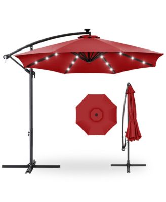 10ft Solar LED Offset Hanging Outdoor Market Patio Umbrella with Adjustable Tilt