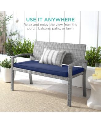 2-Person Outdoor Wicker Bench Garden Patio Porch Furniture w/ 700lb Capacity, Cushion