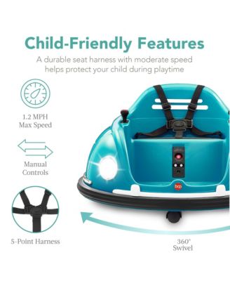 6V Kids Ride On Bumper Car Toy w/ Remote Control, Harness, Lights, 360 Degree Spin